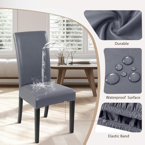 Waterproof PU Leather Dining Chair Covers Set of 6