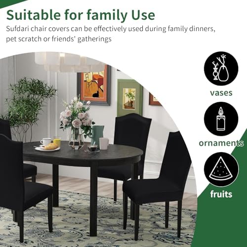 Sufdari Dining Chair Covers Set of 4 Black Non-Slip Spandex