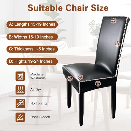 Leather Chair Covers Set of 6 Waterproof Dining Chair Slipcovers Black