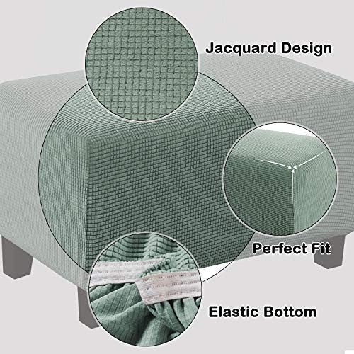 Turquoize Stretch Jacquard Ottoman Cover Dark Cyan