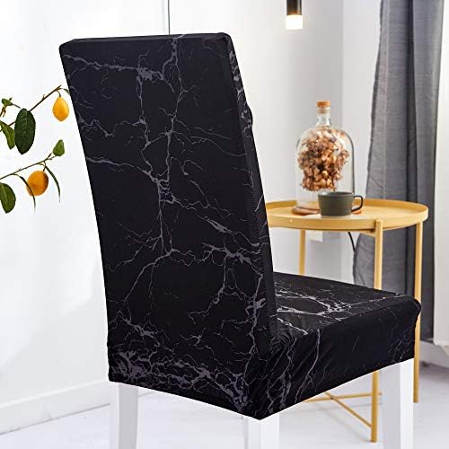 Yiaizhuo Chair Covers Set of 6 Black Marble Slipcovers for Dining Chairs