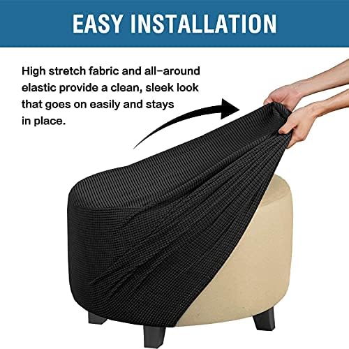 ADPON Stretch Ottoman Cover for Round Footrest Ottoman - Medium Black