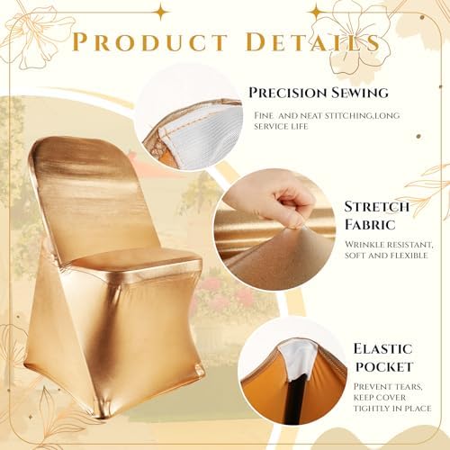 Kinlop 10 Pcs Gold Spandex Stretch Chair Covers