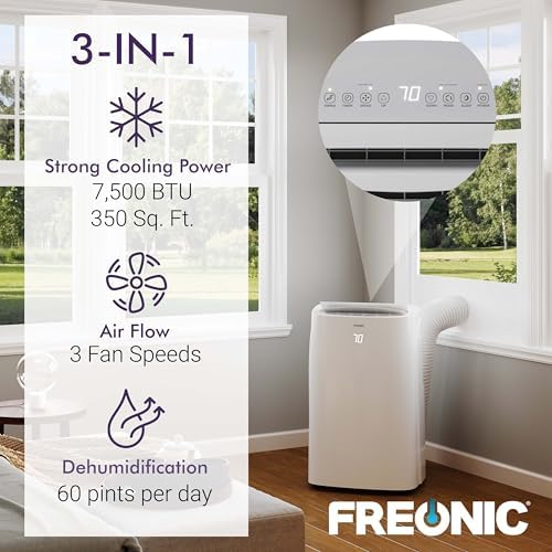 Freonic 7500 BTU Portable Air Conditioner with Remote and Sleep Mode