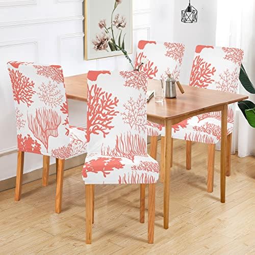 Xigua Beautiful Coral Chair Covers 4 Pack Dining Room Slipcovers