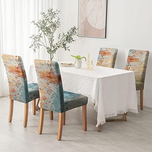 Rust Teal Chair Cover Boho Art Dining Set of 4