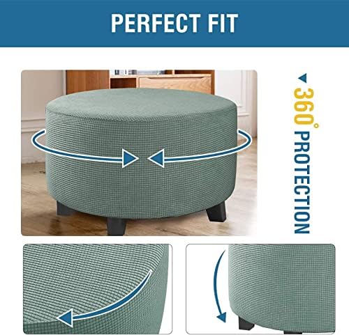 ZIKY Washable Ottoman Cover Stretch Slipcover for Round Footstool Gray Green XL