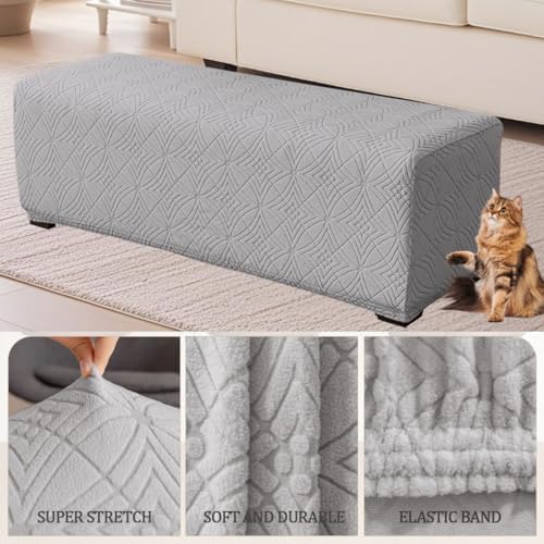Levoberg Stretch Storage Ottoman Cover Light Gray