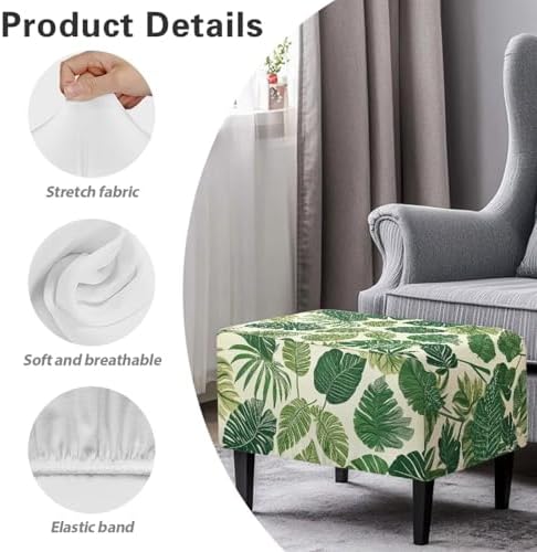 Talayituse Tropical Monstera Palm Leaf Print Ottoman Slipcover