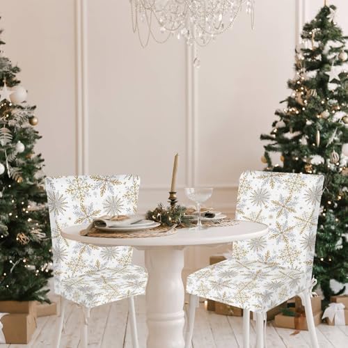 4Pcs Christmas Chair Covers with Gold Silver Snowflakes for Dining Chairs