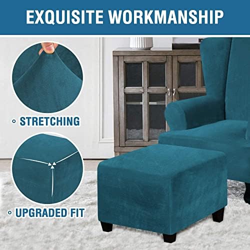 ADPON Square Velvet Ottoman Covers Stretch with Elastic Bottom X-Large Deep Teal