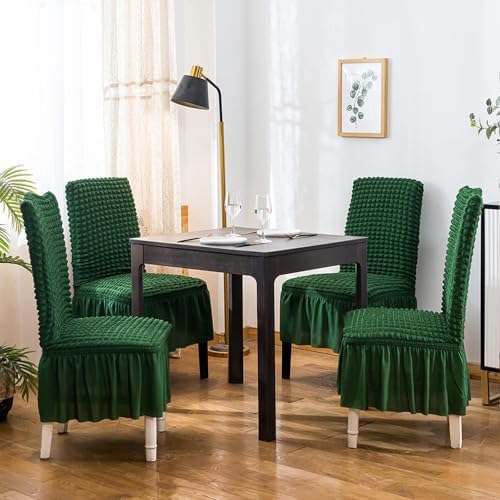 Qubjus Dining Chair Covers Set of 2 with Skirt Green