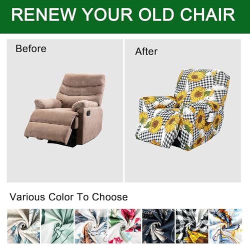 FUANGUI 4-Piece Recliner Chair Cover with Storage Pockets 1