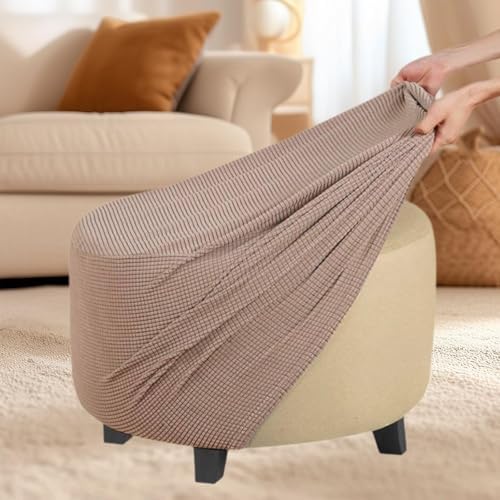 Lightweight Stretch Ottoman Slipcover for Round Ottoman