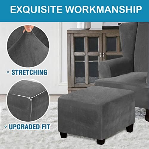 Velvet Square Ottoman Slipcover with Elastic Bottom Grey