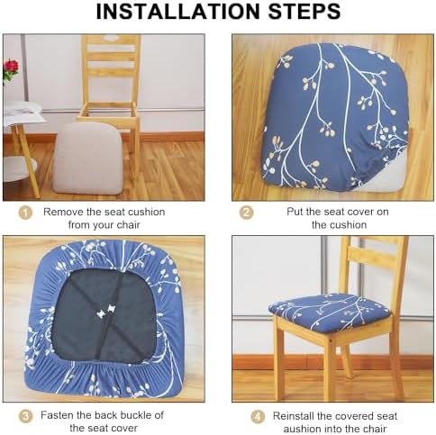 Eeaivnm Blue Flower Stretch Chair Covers Set of 4