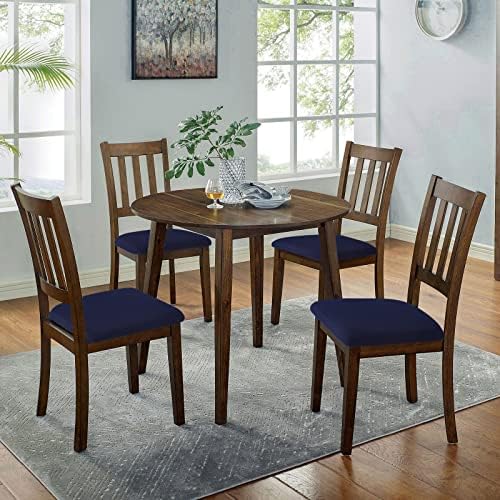 Smiry Dining Chair Covers Set of 6 Navy Blue Stretch Jacquard