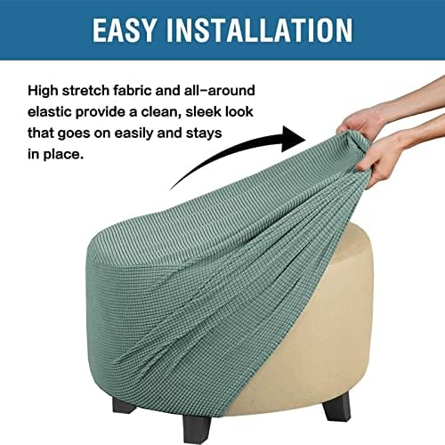 ZIKY Washable Ottoman Cover Stretch Slipcover for Round Footstool Gray Green XL
