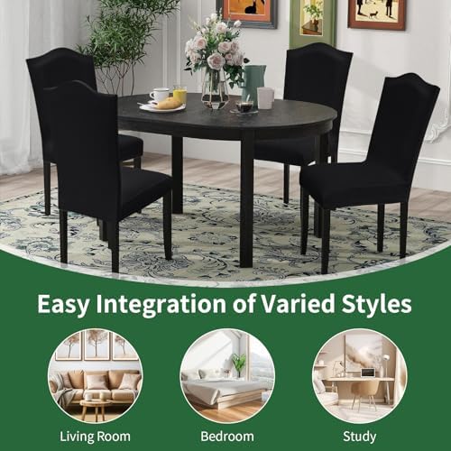 Sufdari Dining Chair Covers Set of 4 Black Non-Slip Spandex