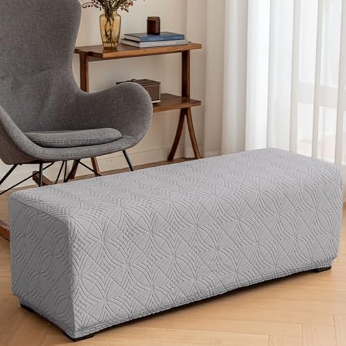 Levoberg Stretch Storage Ottoman Cover Light Gray