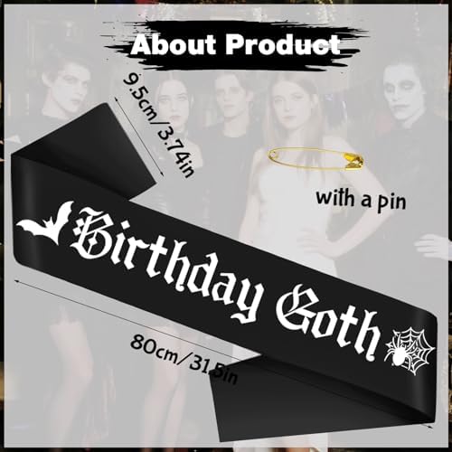 Goth Birthday Sash with White Glitter Bats and Gothic Lettering 1