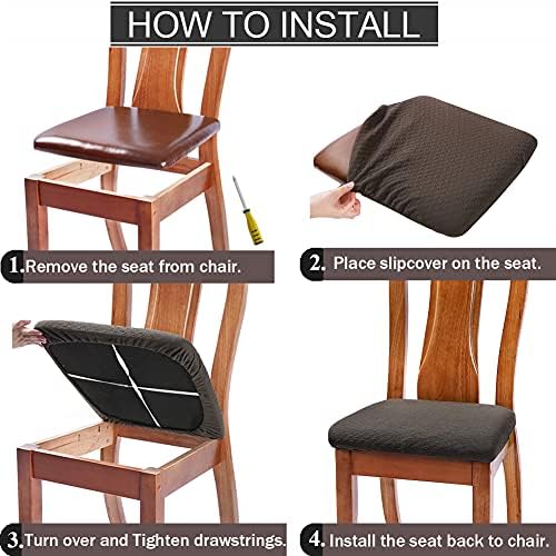 BUYUE Dining Chair Seat Covers Set of 4 Grey Stretch Washable