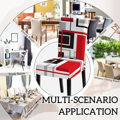 MCALK Abstract Red Chair Covers Set of 4 and Table Runner