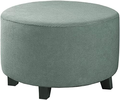 ZIKY Washable Ottoman Cover Stretch Slipcover for Round Footstool Gray Green XL