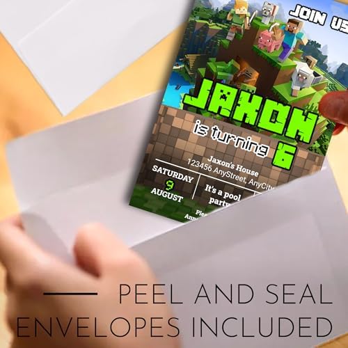 Customizable Minecraft Birthday Invites with Envelopes