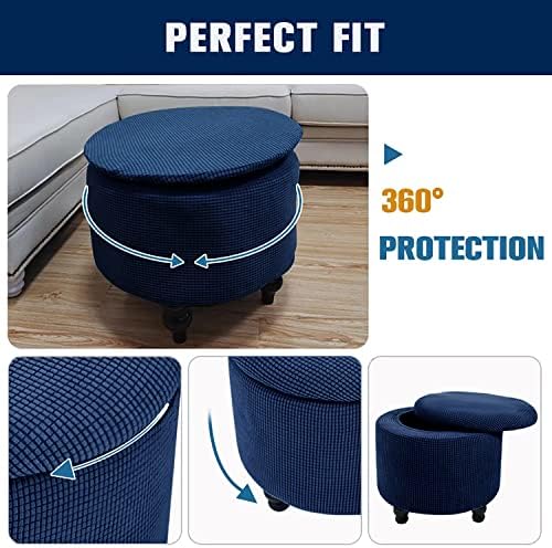 Folding Storage Stretch Round Ottoman Cover with Lid Footstool Slipcover 18-24in
