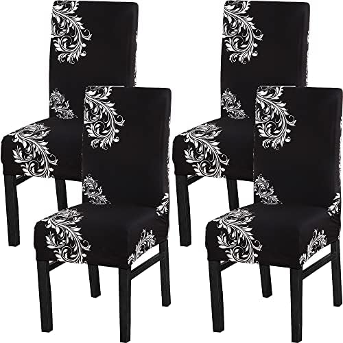 Dining Chair Covers Set of 4 Stretch Slipcovers Black Wing High Back