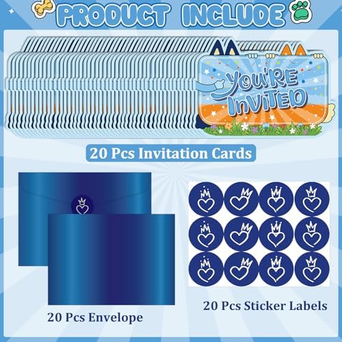 QAMEGX Dog Birthday Invitations 20Pcs Cartoon Fun Cards