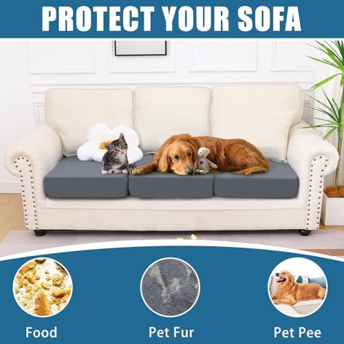 Smiry Waterproof Couch Cushion Covers 3 Pack Dark Grey