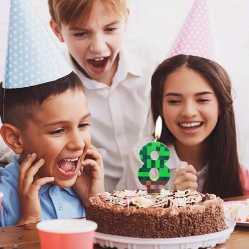 Green Pixel Miner Birthday Candles for Boys Girls 1