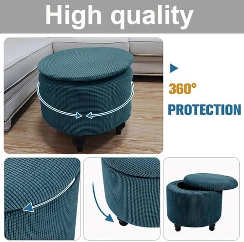 TANGHULU 2-Piece Round Storage Footstool Cover Peacock Blue