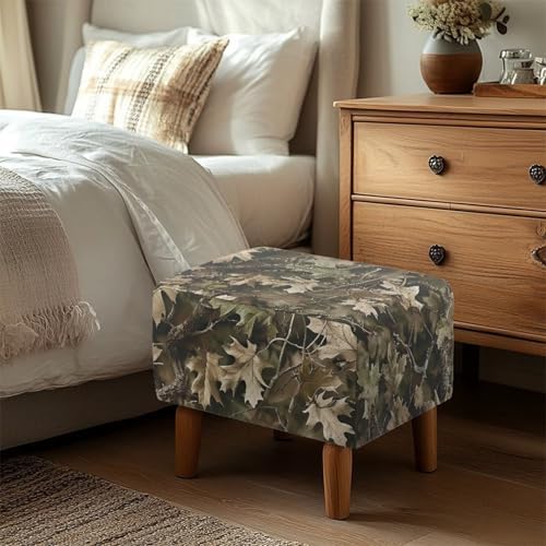 Xoenoiee Forest Camouflage Stool Cover for Rectangle Ottoman