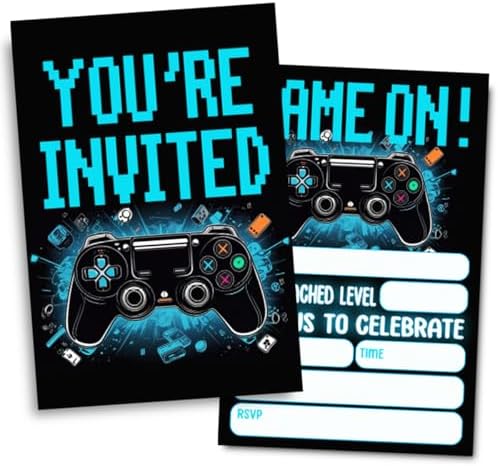 Game Themed Birthday Party Invitations 30 Pack