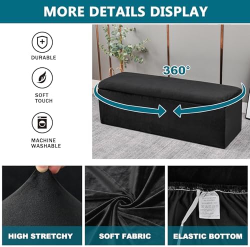 KRFOONN Rectangle Ottoman Slipcover Velvet Stool Cover
