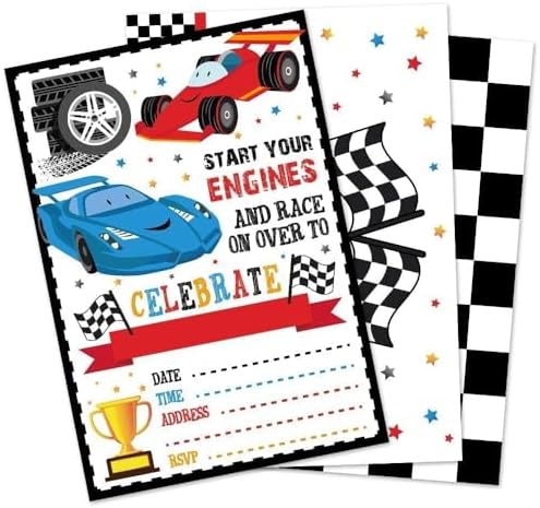 20 Piece Racing Car Party Invitation with Envelopes