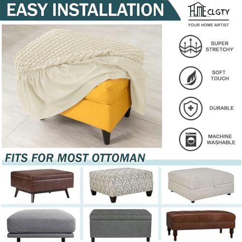 CLGTY Rectangle Ottoman Slipcover Beige Small