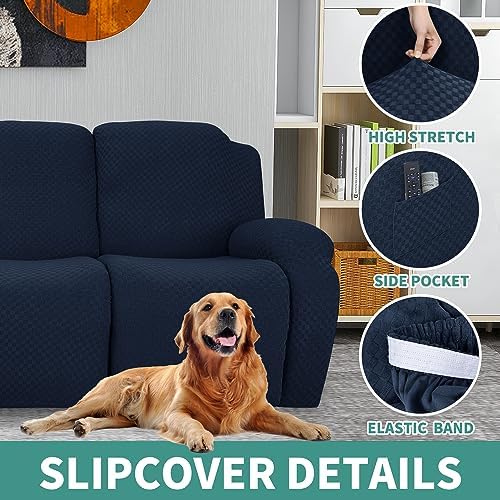 YEMYHOM 4 Piece Stretch Recliner Slipcover Navy 1