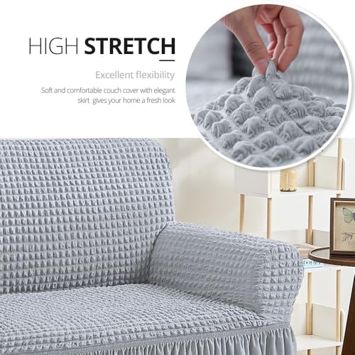 NICEEC Sofa Slipcover Grey 3 Seater Universal High Stretch Durable Cover