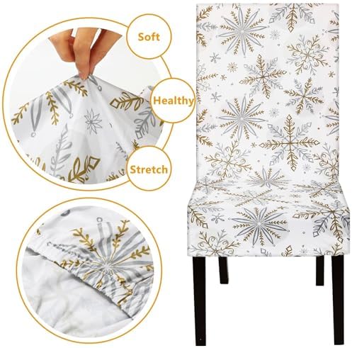 4Pcs Christmas Chair Covers with Gold Silver Snowflakes for Dining Chairs
