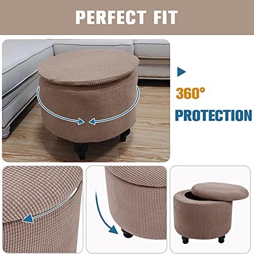Large Round Ottoman Slipcover with Storage Lid Cover 1