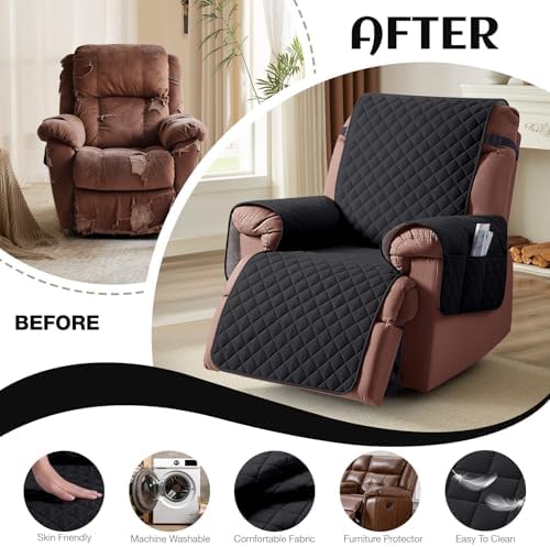 KinCam Waterproof Recliner Chair Cover 236 Black