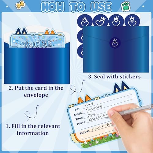 QAMEGX Dog Birthday Invitations 20Pcs Cartoon Fun Cards