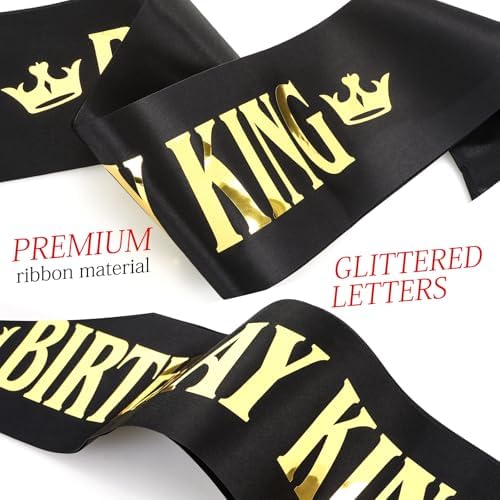 Birthday King Sash for Men with Golden Satin Lettering