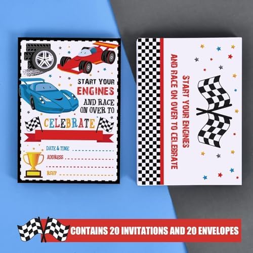 20 Piece Racing Car Party Invitation with Envelopes