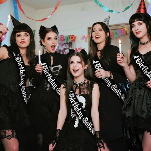 Goth Birthday Sash with White Glitter Bats and Gothic Lettering 1