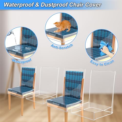 Cosmos 4 Pcs Clear PVC Dining Chair Covers with Backrests